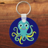 Blauwe en Gele Octopus Sleutelhanger (Voorkant)