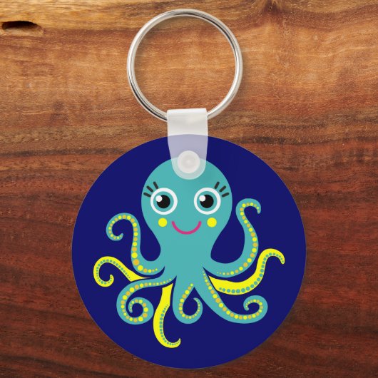 Blauwe en Gele Octopus Sleutelhanger (Voorkant)