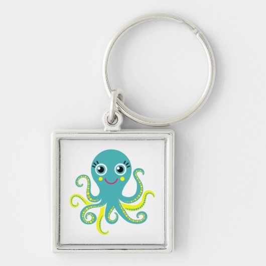 Blauwe en Gele Octopus Sleutelhanger (Voorkant)