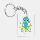 Blauwe en Gele Octopus Sleutelhanger (Voorkant Links)