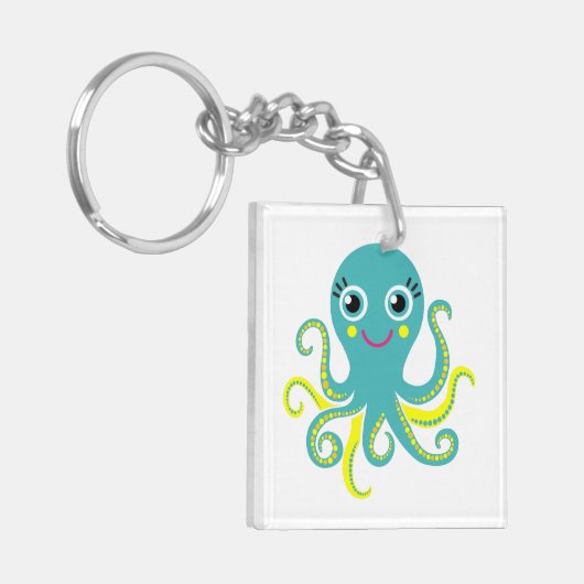 Blauwe en Gele Octopus Sleutelhanger (Voorkant Links)