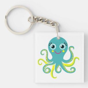 Blauwe en Gele Octopus Sleutelhanger