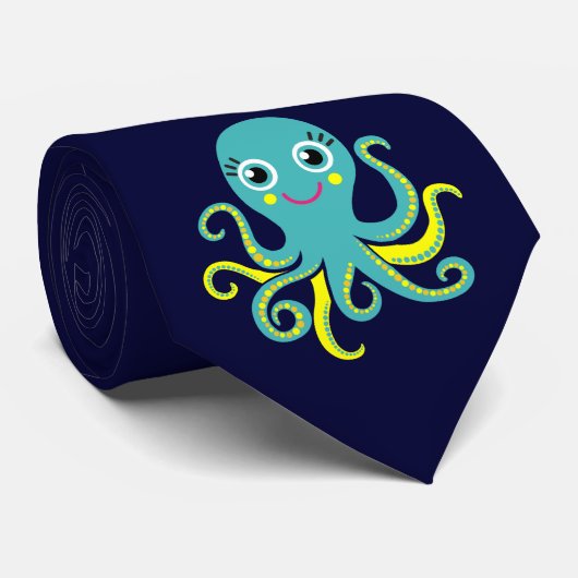 Blauwe en Gele Octopus Stropdas (Opgerold)