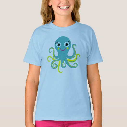 Blauwe en Gele Octopus T-shirt (Voorkant)
