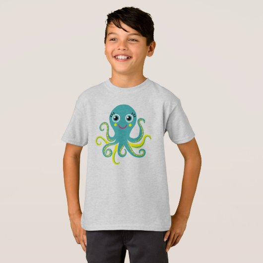Blauwe en Gele Octopus T-shirt (Voorkant volledig)