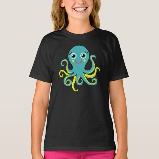 Blauwe en Gele Octopus T-shirt (Voorkant)