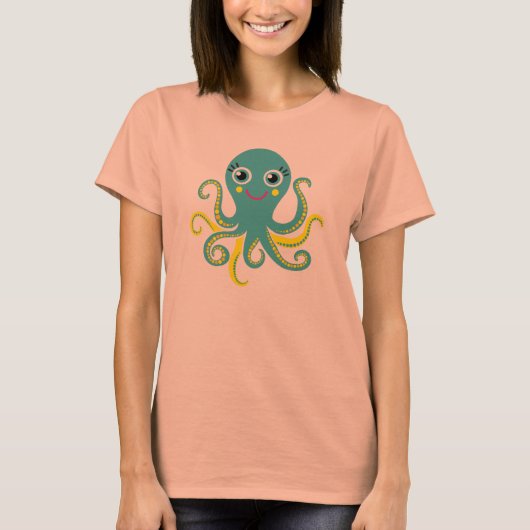 Blauwe en Gele Octopus T-shirt (Voorkant)