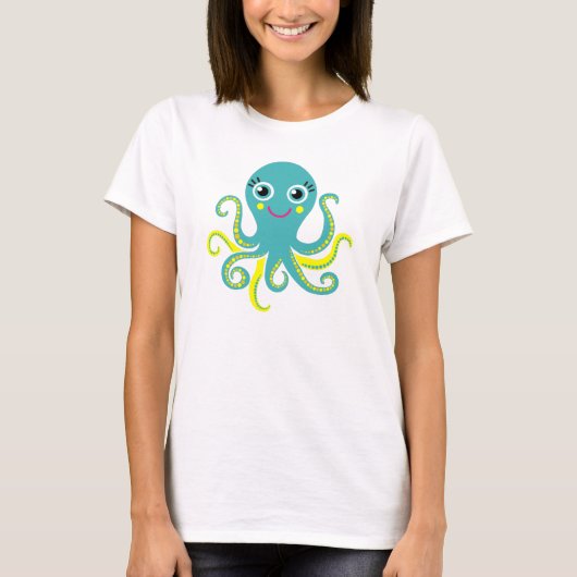 Blauwe en Gele Octopus T-shirt (Voorkant)