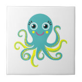 Blauwe en Gele Octopus Tegeltje (Voorkant)