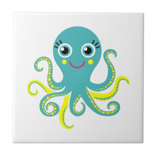 Blauwe en Gele Octopus Tegeltje (Voorkant)
