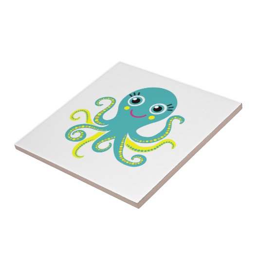 Blauwe en Gele Octopus Tegeltje (Zijkant)