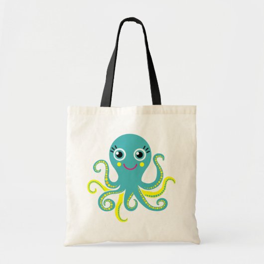 Blauwe en Gele Octopus Tote Bag (Voorkant)