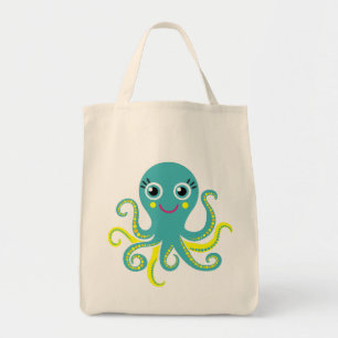 Blauwe en gele octopus tote bag