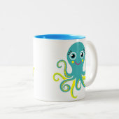 Blauwe en gele octopus tweekleurige koffiemok (Voorkant rechts)