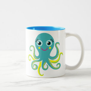 Blauwe en Gele Octopus Tweekleurige Koffiemok