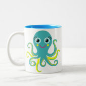 Blauwe en gele octopus tweekleurige koffiemok (Links)