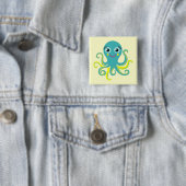 Blauwe en Gele Octopus Vierkante Button 5,1 Cm (In situ)
