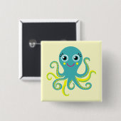 Blauwe en Gele Octopus Vierkante Button 5,1 Cm (Voorkant /achterkant)
