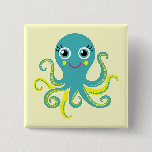 Blauwe en Gele Octopus Vierkante Button 5,1 Cm (Voorkant)