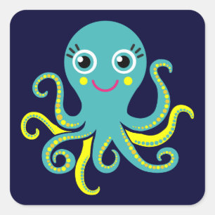 Blauwe en Gele Octopus Vierkante Sticker