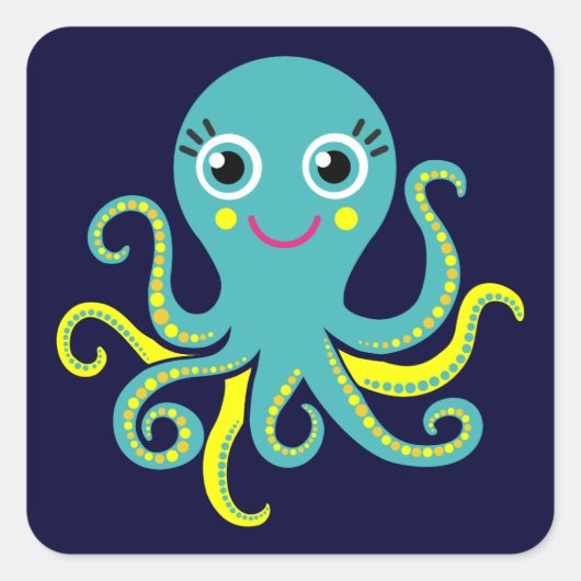 Blauwe en Gele Octopus Vierkante Sticker (Voorkant)
