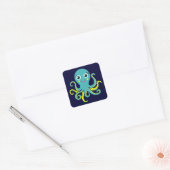 Blauwe en Gele Octopus Vierkante Sticker (Envelop)