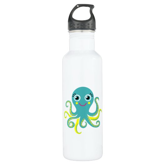 Blauwe en Gele Octopus Waterfles (Voorkant)