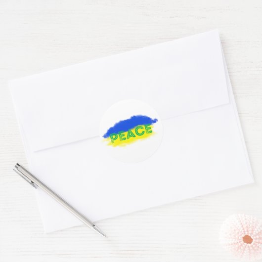 Blauwe en gele Oekraïense inspiratie Vrede geen oo Ronde Sticker (Envelop)