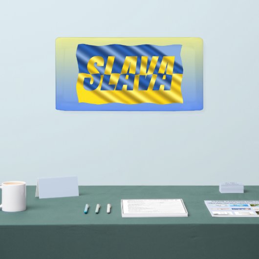 Blauwe en gele Oekraïense inspiratie Vrede geen oo Spandoek (Beurs)