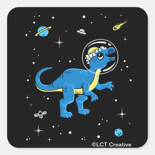 Blauwe en gele pachycephalosaurus dinos in de ruim vierkante sticker (Voorkant)