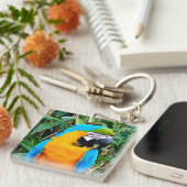 Blauwe en gele papegaai sleutelhanger (Voorkant Rechts)