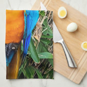 Blauwe en gele papegaai theedoek (Quarter Fold)