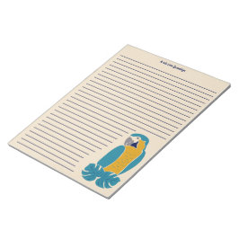 Blauwe en gele papierbak voor het schrijven van Ma Notitieblok