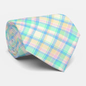 Blauwe en gele Pastel Plaid Stropdas (Opgerold)