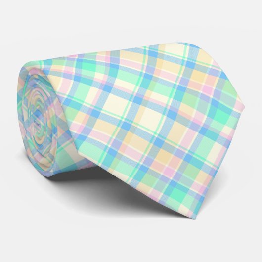 Blauwe en gele Pastel Plaid Stropdas (Opgerold)