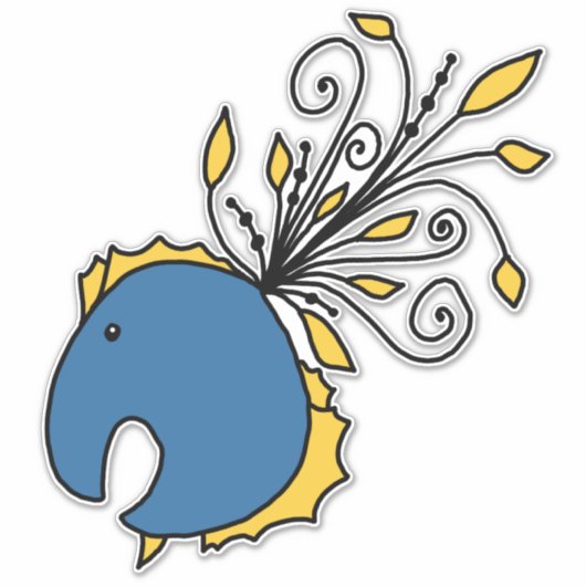 Blauwe en gele pauwvis sticker (Voorkant)
