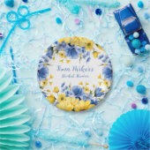 Blauwe en Gele Pioen Bloemen Vrijgezellenfeest Papieren Bordje (Feest)