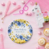 Blauwe en Gele Pioen Bloemen Vrijgezellenfeest Papieren Bordje (Feest)