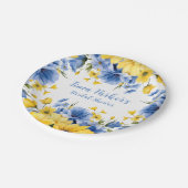 Blauwe en Gele Pioen Bloemen Vrijgezellenfeest Papieren Bordje (Gekanteld)