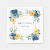 Blauwe en Gele Pioen Vierkant Bloemen Bruiloft Servet (Voorkant)