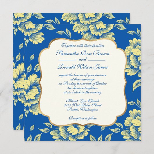 Blauwe en gele pony Toile - Frans country decor Kaart (Voorkant / Achterkant)