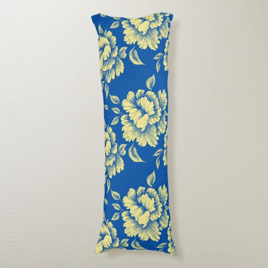 Blauwe en gele pony Toile - Frans country decor Lichaamskussen (Voorkant Verticaal)