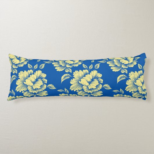 Blauwe en gele pony Toile - Frans country decor Lichaamskussen (Voorkant)