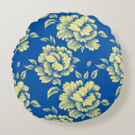 Blauwe en gele pony Toile - Frans country decor Rond Kussen