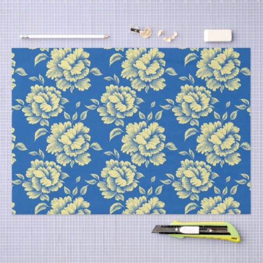 Blauwe en gele pony Toile - Frans country decor Tissuepapier (Craft)