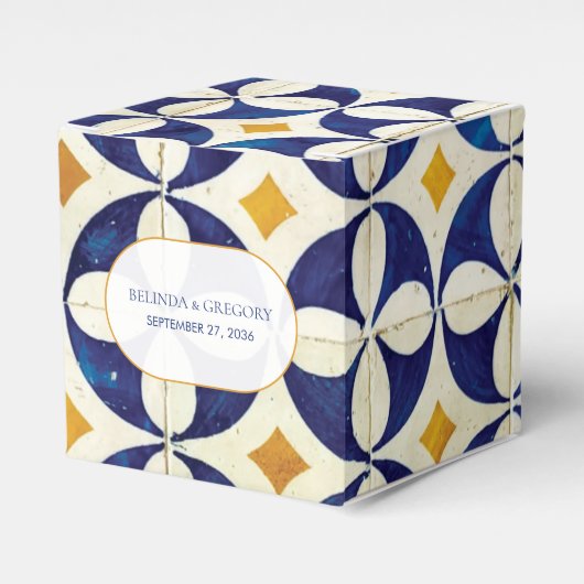  blauwe en gele Portugese patroonbruiloft Bedankdoosjes (Voorkant Zijde)