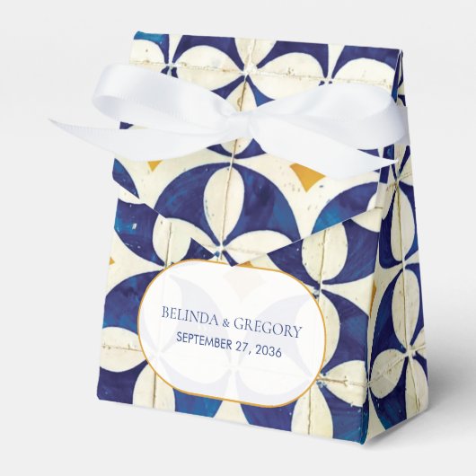  blauwe en gele Portugese patroonbruiloft Bedankdoosjes (Voorkant Zijde)