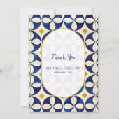 blauwe en gele Portugese patroonbruiloft Bedankkaart (Voorkant)