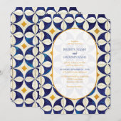  blauwe en gele Portugese patroonbruiloft Kaart (Voorkant / Achterkant)