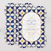 blauwe en gele Portugese patroonbruiloft Kaart (Voorkant / Achterkant)